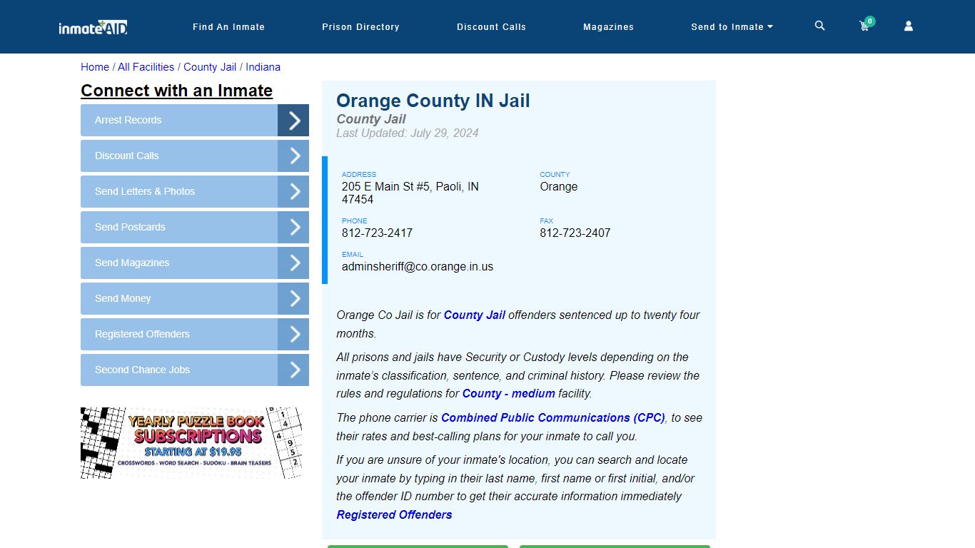 Orange County IN Jail - Inmate Locator